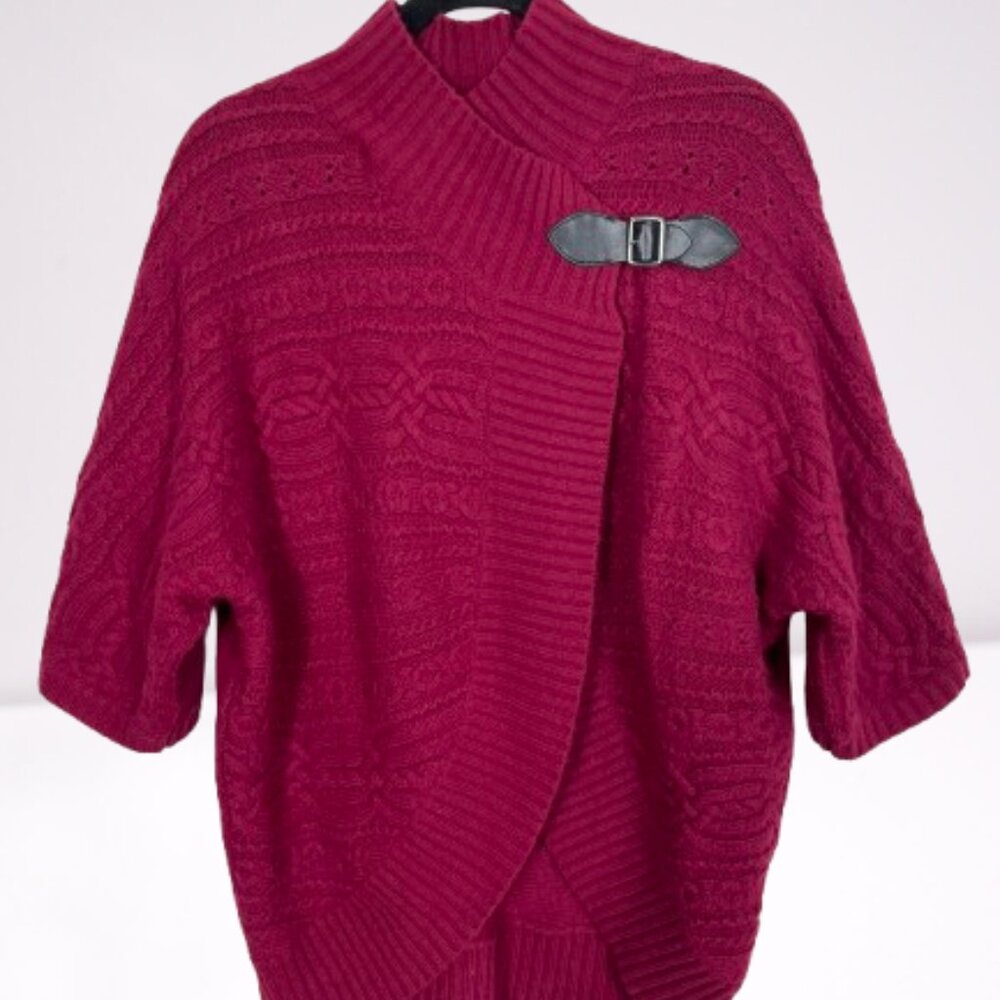 Fenn Wright Manson Wool Angorat Cardigan Side Buckle 3/4 Sleeve Sz L Vine
